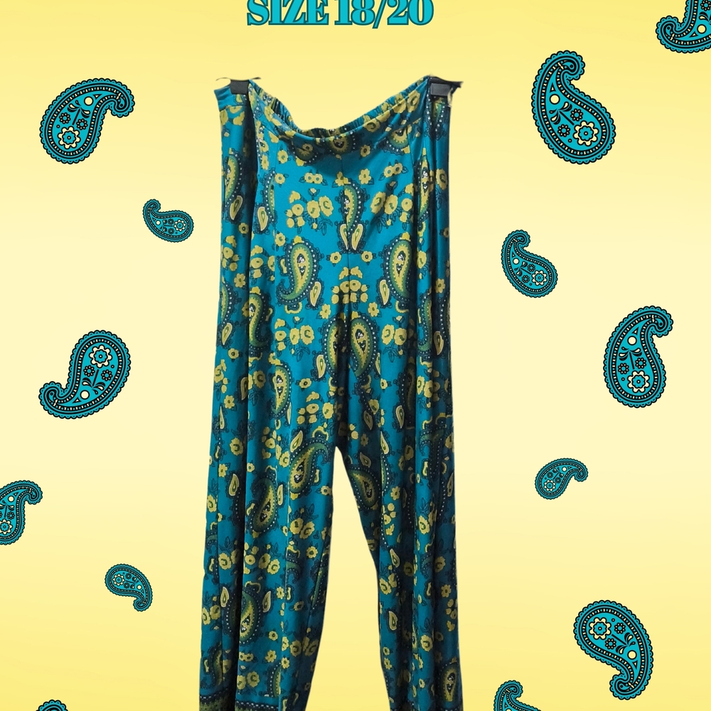 Blue and Yellow Wide Leg Pant with Paisley Print